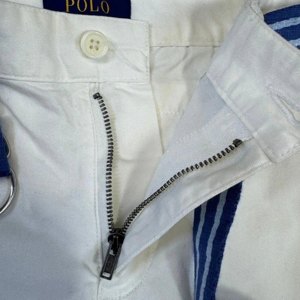 Polo Ralph Lauren Boys White Chino Shorts with Striped Belt Size 14 Stretch